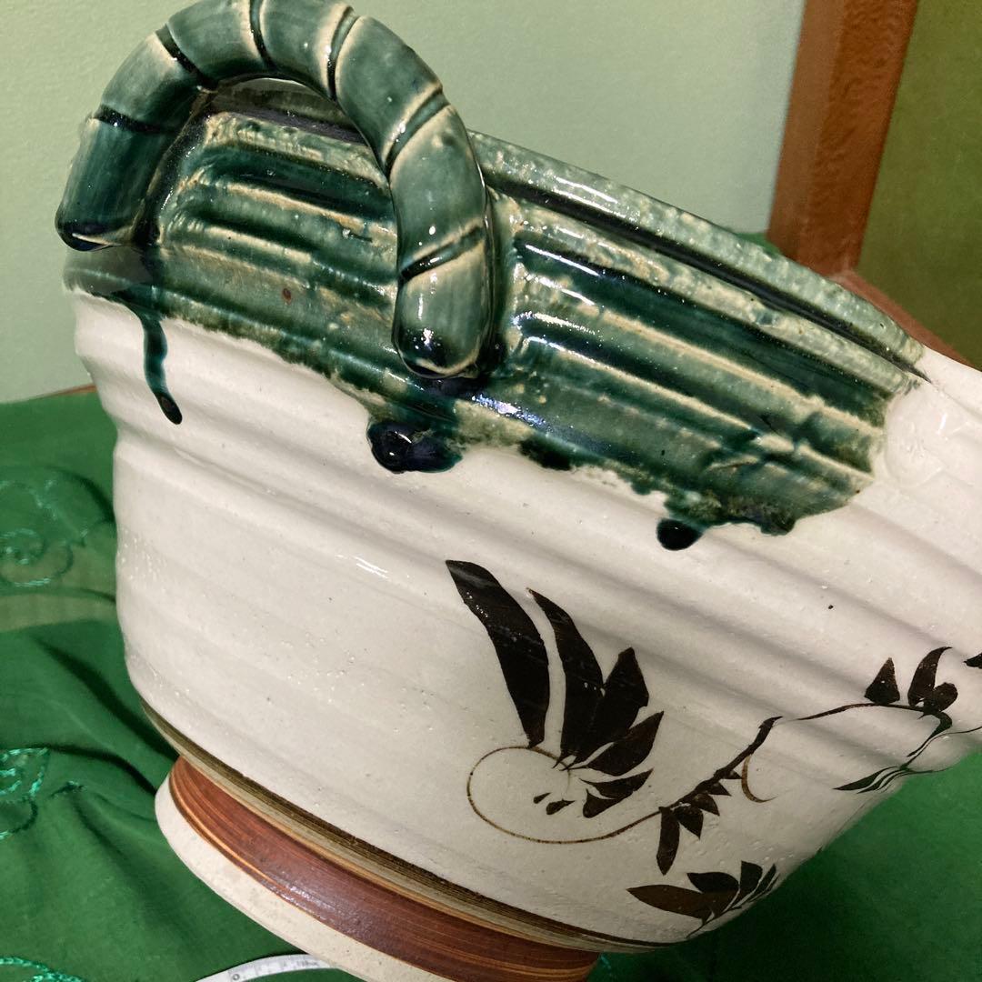 織部両手鉢　水盤　御手水　つくばい　メダカ鉢　睡蓮鉢