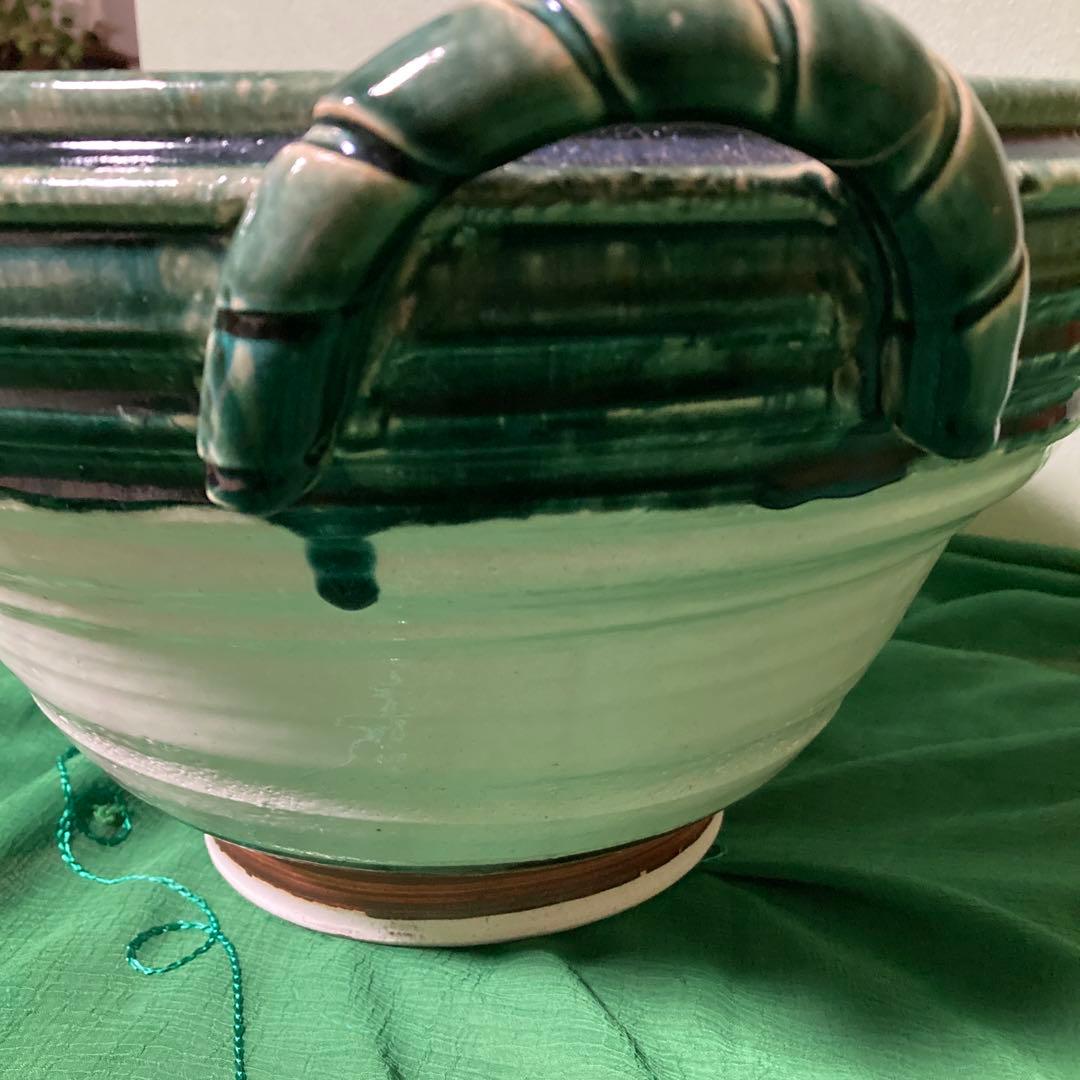 織部両手鉢　水盤　御手水　つくばい　メダカ鉢　睡蓮鉢