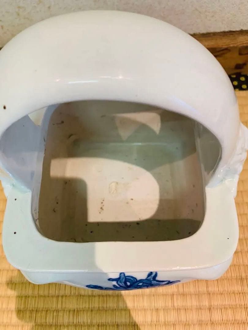 火鉢　手提げ火鉢　鬼獅子火鉢　染付　骨董　アンティーク　インテリア