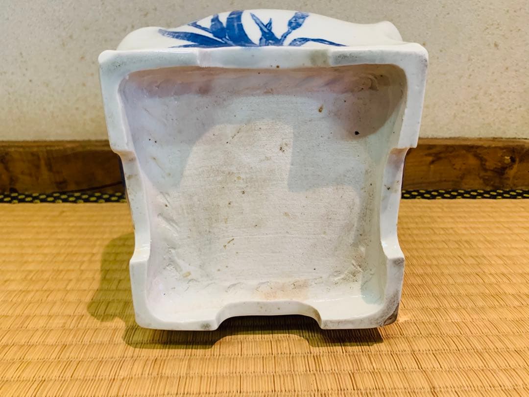 火鉢　手提げ火鉢　鬼獅子火鉢　染付　骨董　アンティーク　インテリア