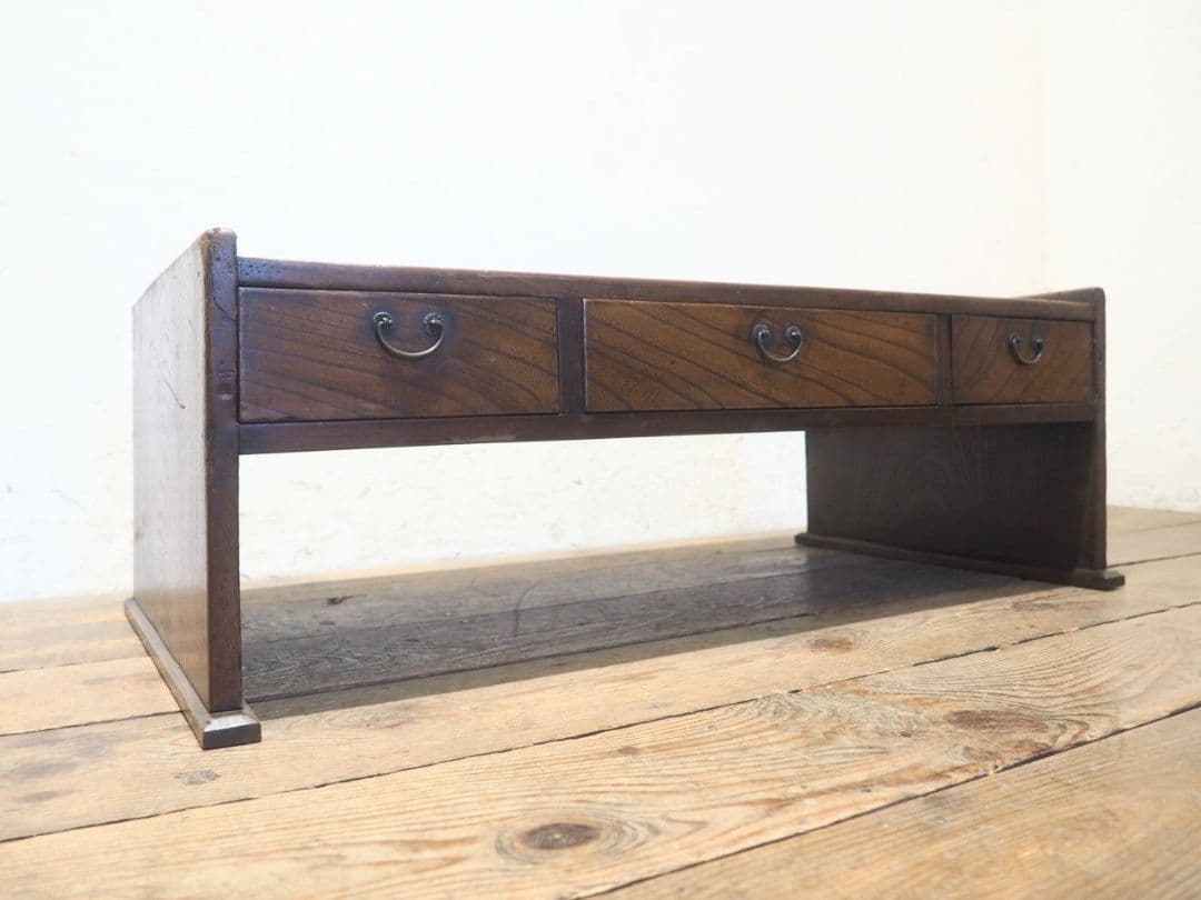 1266 アンティーク　抽斗3杯　欅の文机　一枚板　ローテーブル　レトロ　骨董