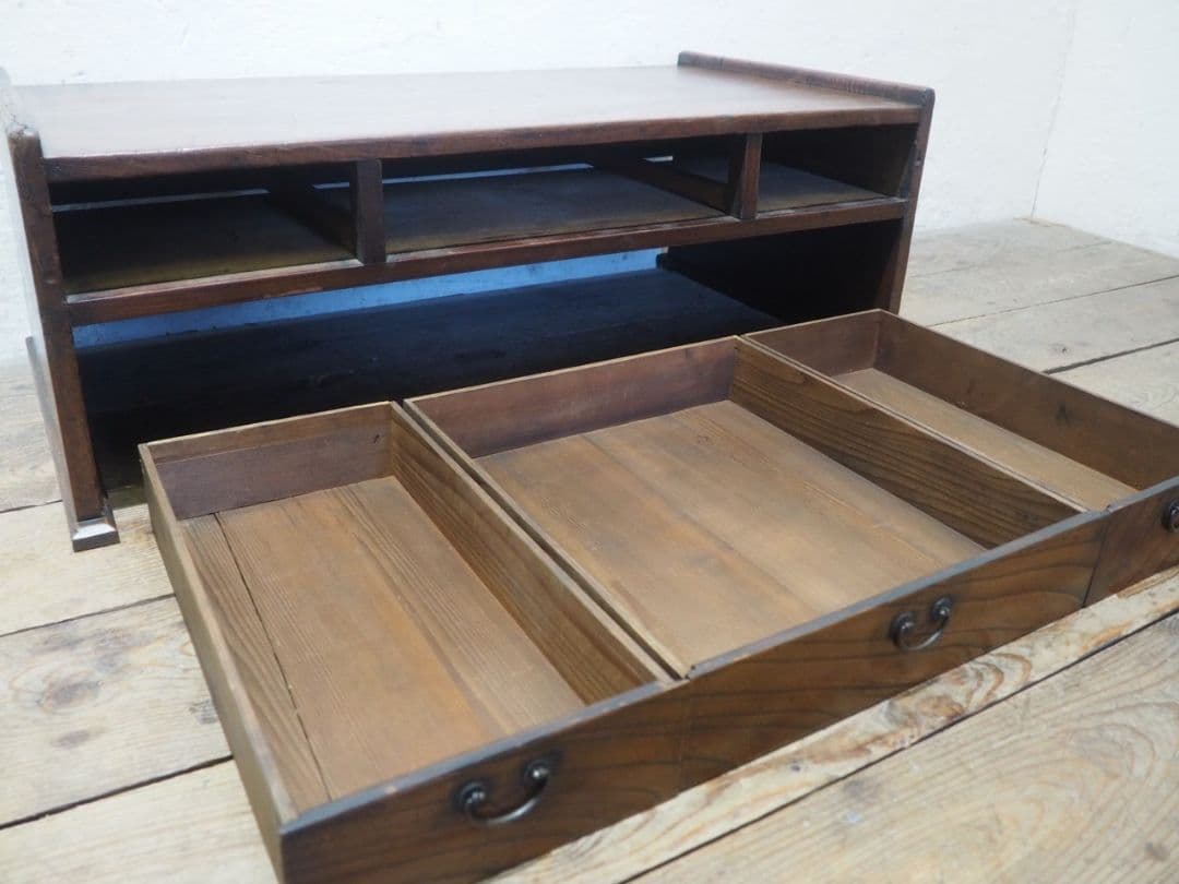 1266 アンティーク　抽斗3杯　欅の文机　一枚板　ローテーブル　レトロ　骨董