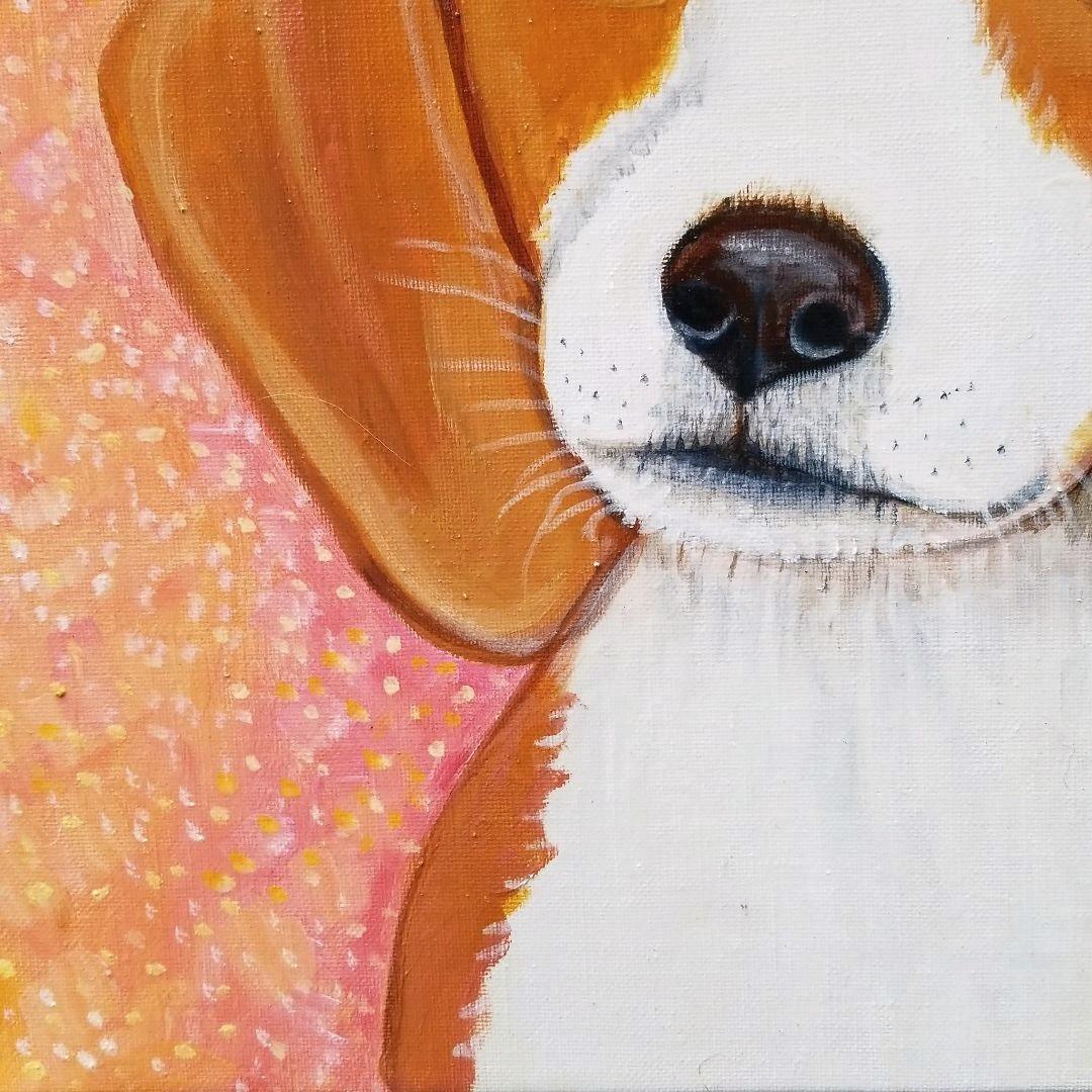 油絵　専用 花冠のかわいいビーグル犬