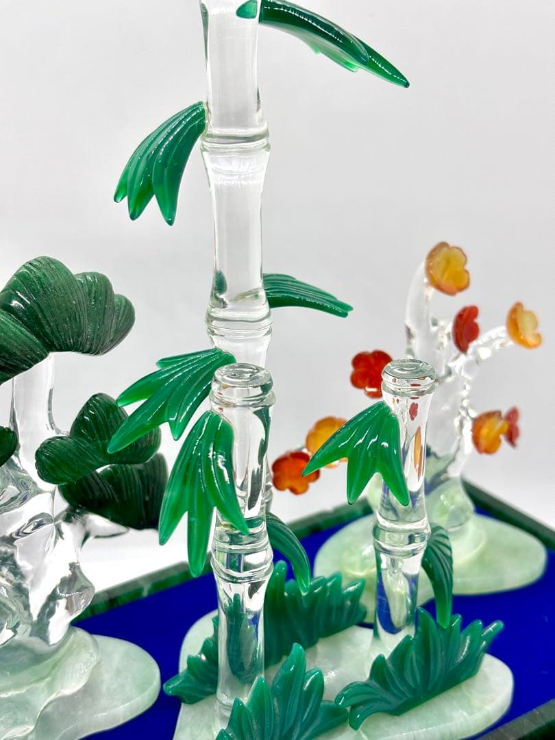 #伝統工芸士　保山作　『松竹梅』 天然石細工 置物