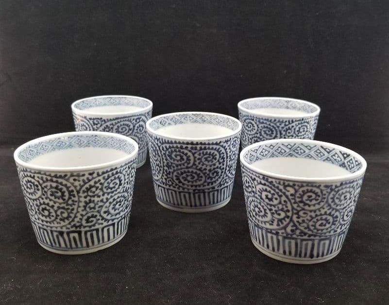 古伊万里 蛸唐草紋 蕎麦猪口 五客 完品 江戸期