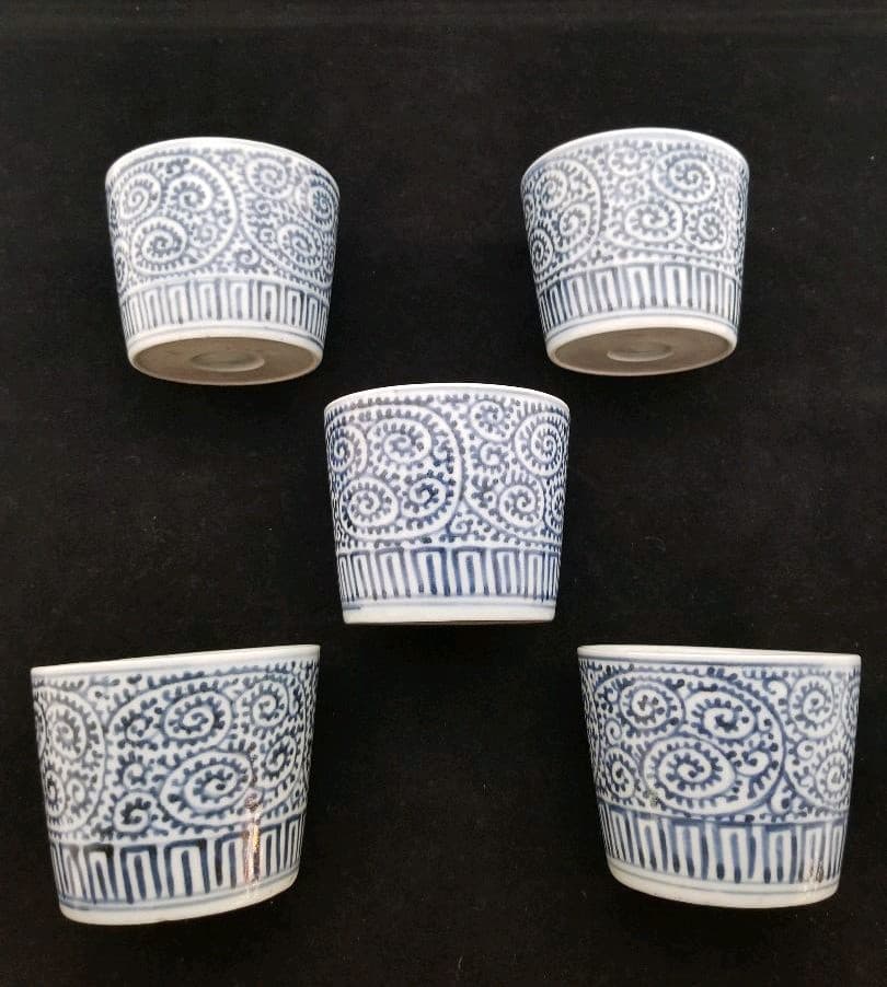 古伊万里 蛸唐草紋 蕎麦猪口 五客 完品 江戸期