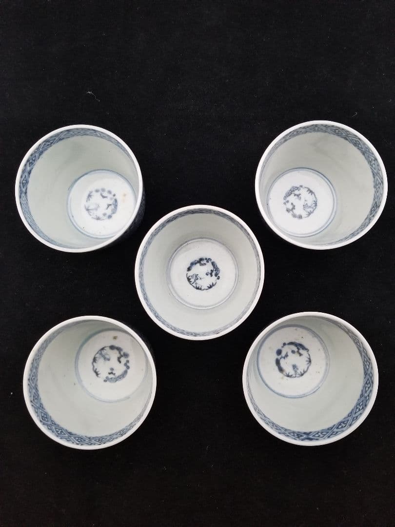 古伊万里 蛸唐草紋 蕎麦猪口 五客 完品 江戸期