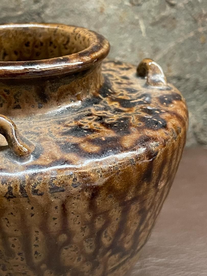 丹波焼 大上昇 立杭 時代物 花瓶 四耳壺 華道具 花器 飾り壺 在銘 古玩