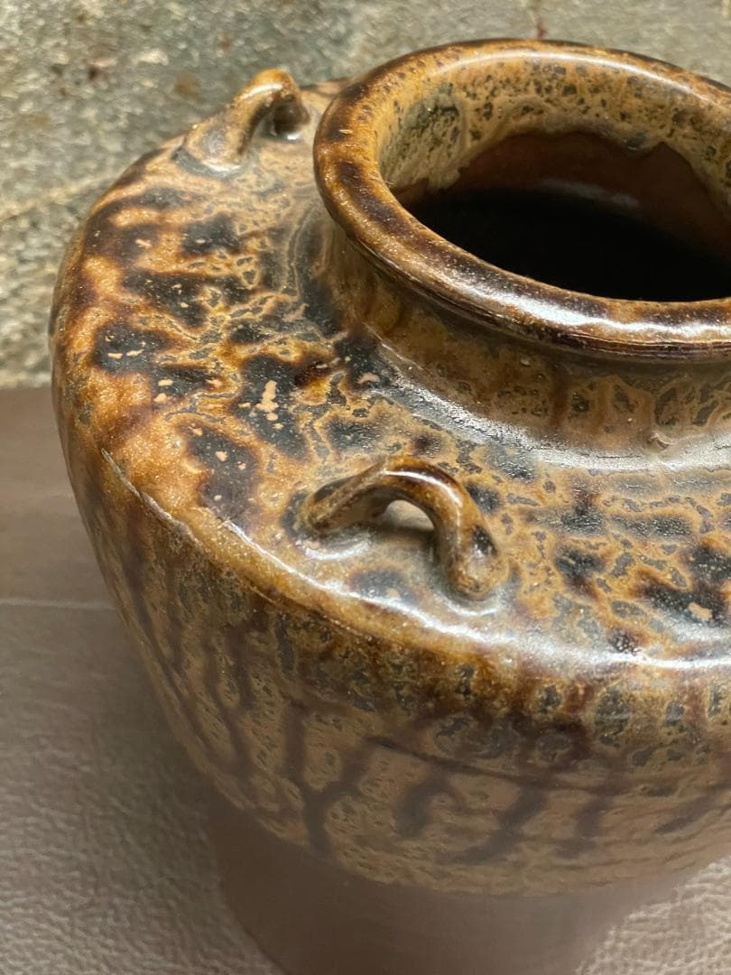 丹波焼 大上昇 立杭 時代物 花瓶 四耳壺 華道具 花器 飾り壺 在銘 古玩