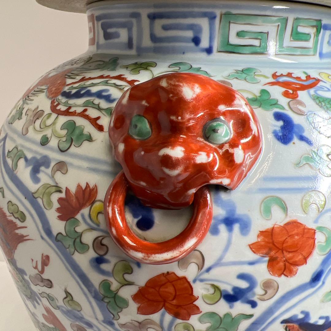 中国美術　景徳鎮　赤絵雲龍図大飾壷　木箱付高さ約53㎝トヒチサ東な8-0104①