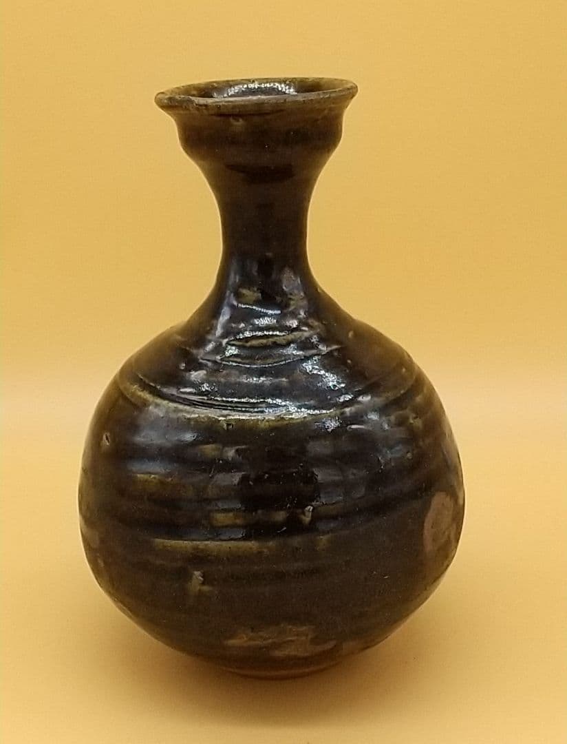 李朝 涘流山窯 黒釉 瓶 骨董 東大寺長老 清水公照氏 極め箱