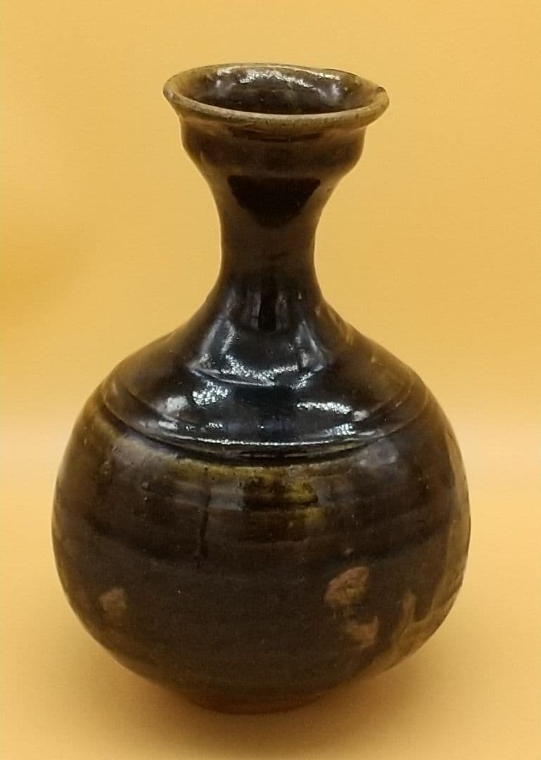 李朝 涘流山窯 黒釉 瓶 骨董 東大寺長老 清水公照氏 極め箱