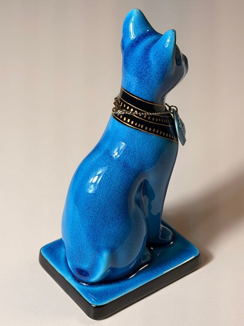 #美濃焼 幸兵衛窯 エジプト神 九栄神　バステト　猫 青釉金彩　S-1
