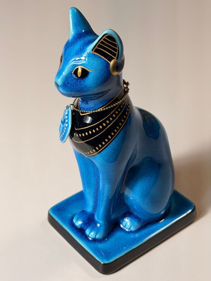 #美濃焼 幸兵衛窯 エジプト神 九栄神　バステト　猫 青釉金彩　S-1