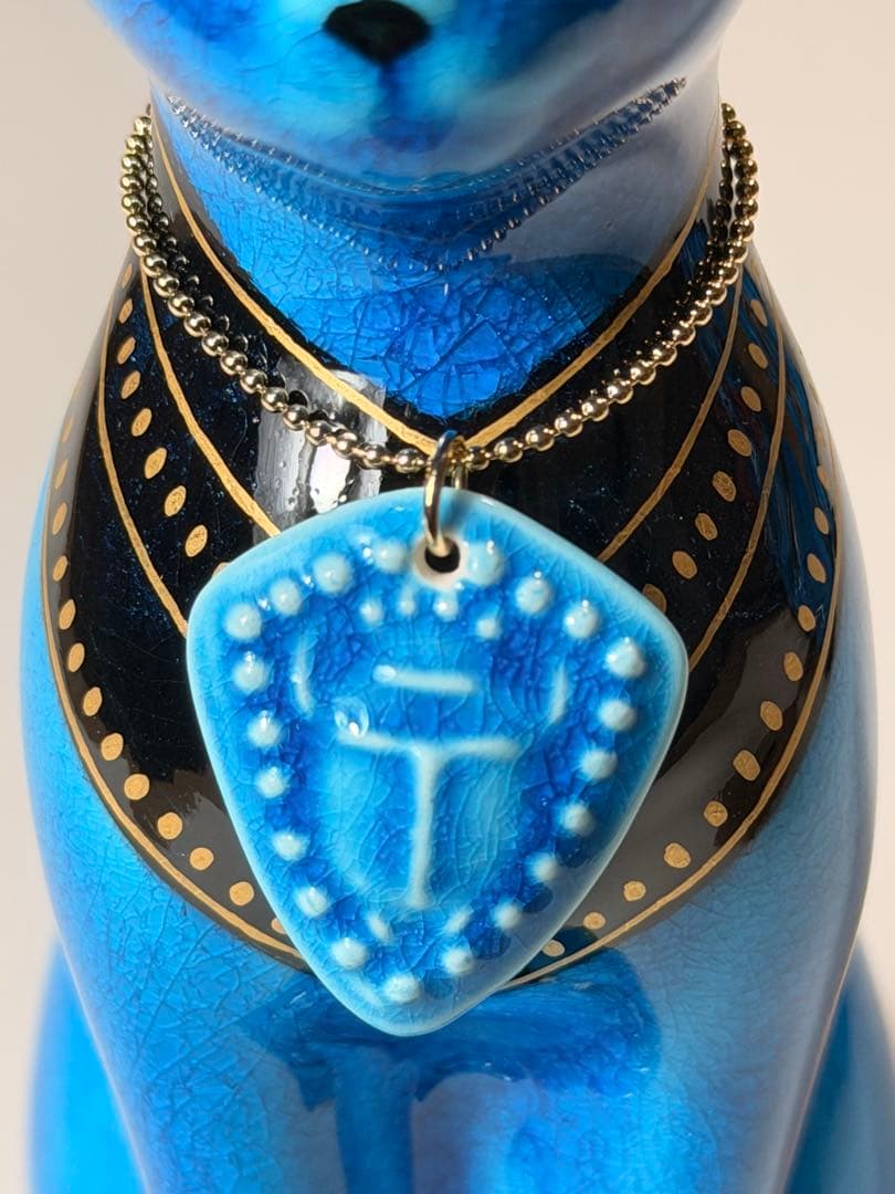 #美濃焼 幸兵衛窯 エジプト神 九栄神　バステト　猫 青釉金彩　S-1