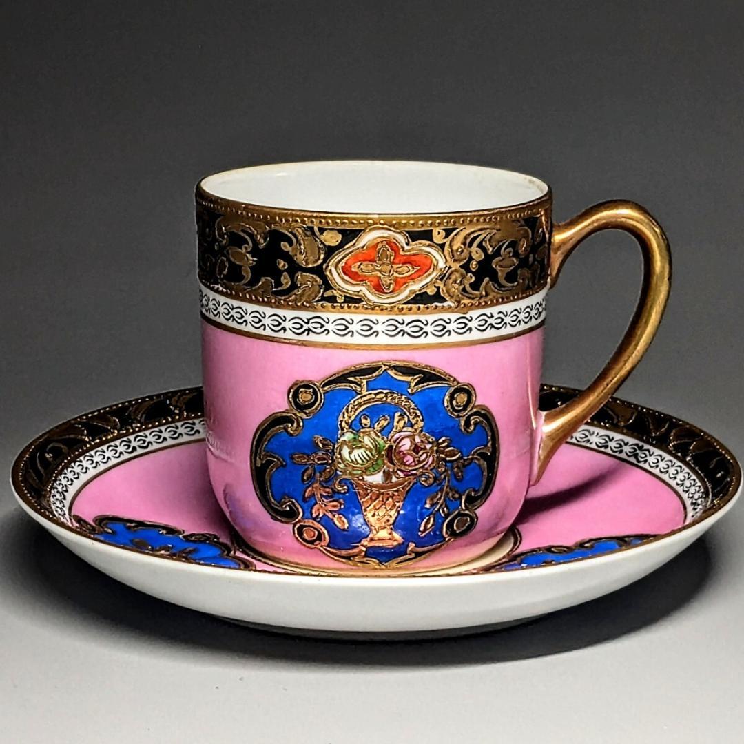 名古屋製陶 オールドメイトウ 金盛上ピンク地華装飾 キャビネットカップ＆ソーサー