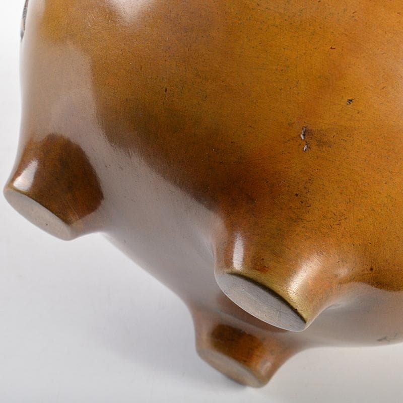 金屋五郎三郎 　宣徳銅　双耳花文　三足火入　共箱　F　R7007