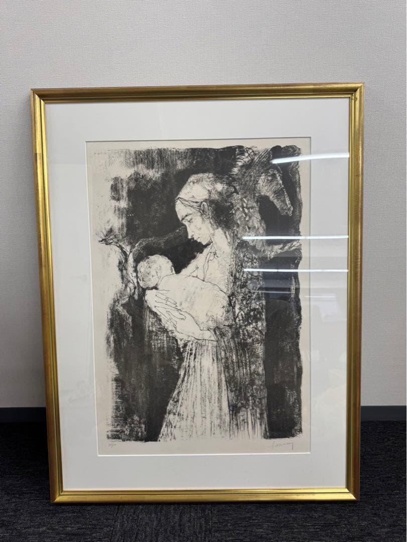 リトグラフ ジャン・ジャンセン ショールをした母子　直筆サイン 79/100