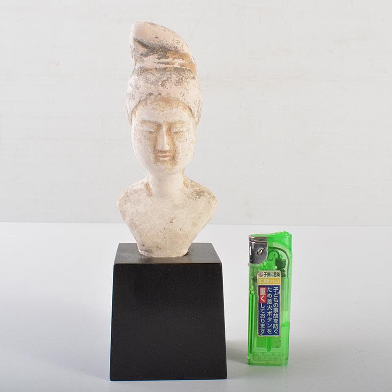 中国　唐代　加彩　人物俑　婦人胸像　置物　時代箱　M　R7157