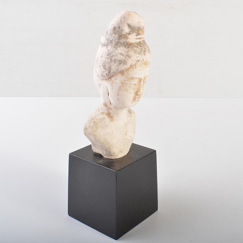 中国　唐代　加彩　人物俑　婦人胸像　置物　時代箱　M　R7157