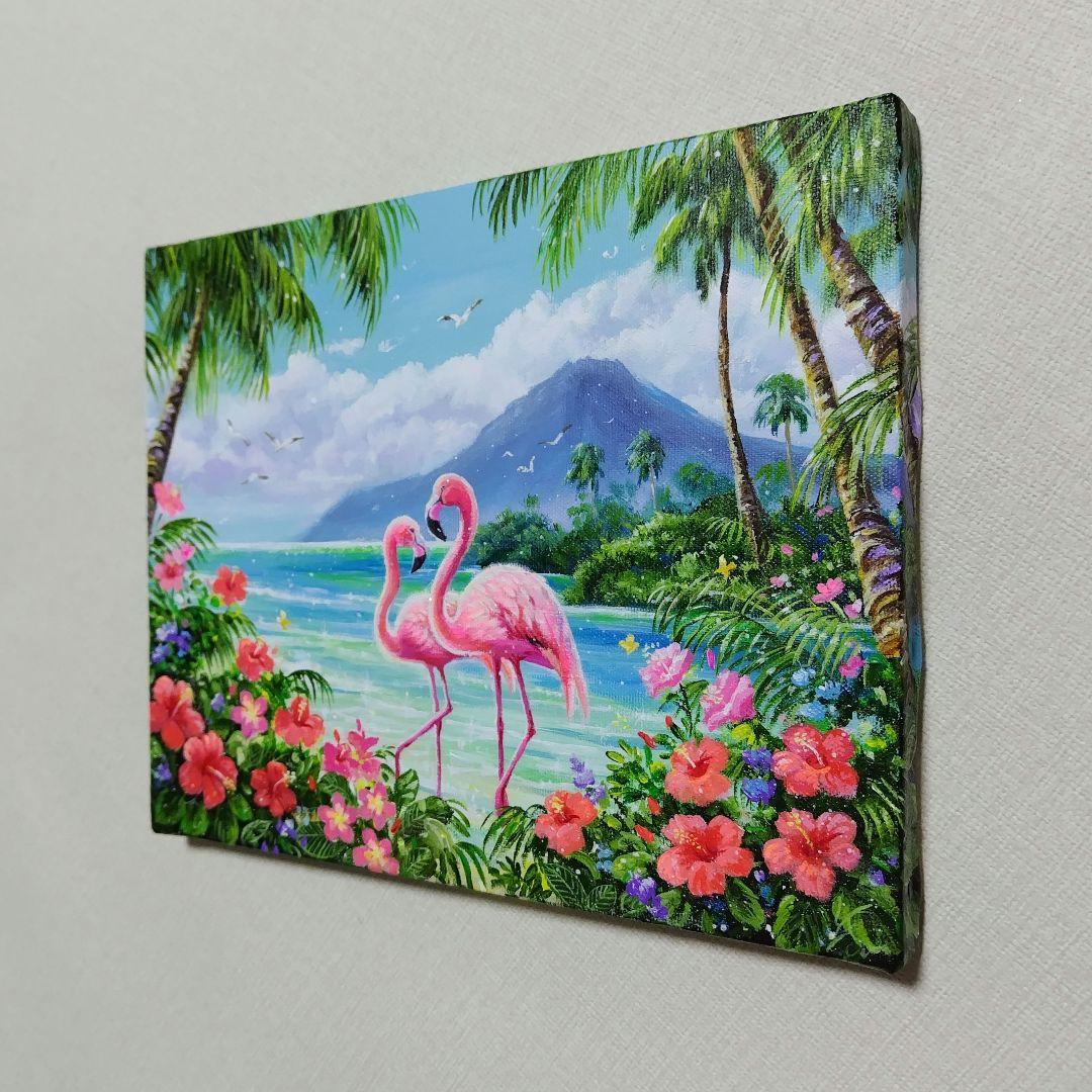 【フラミンゴ】アクリル画 F3 風景画 絵画