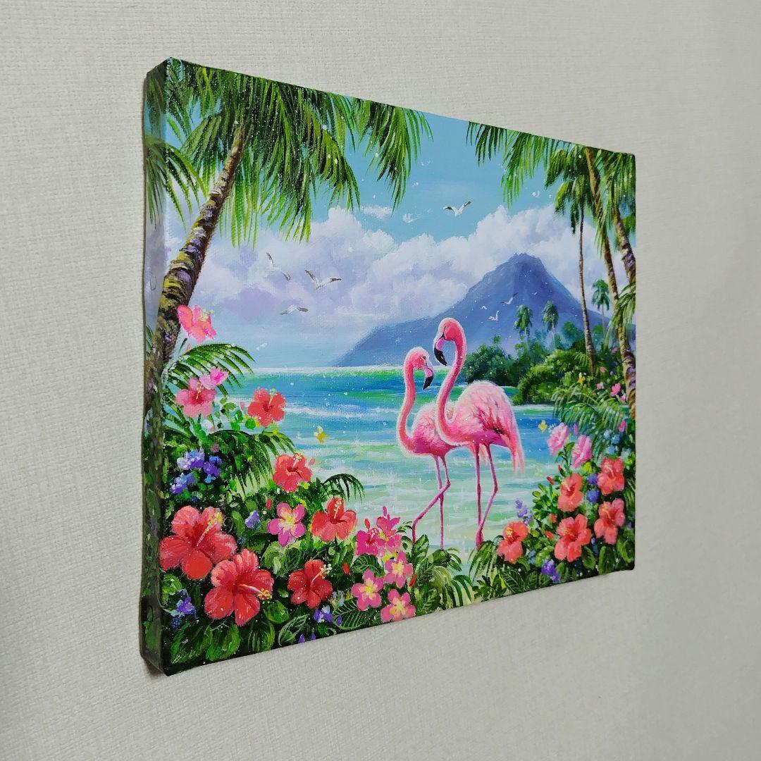 【フラミンゴ】アクリル画 F3 風景画 絵画