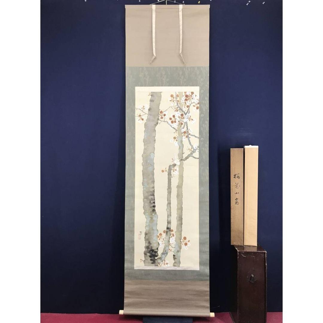 真作/山田耕雲/桜花小禽図/花鳥図/春の掛軸/掛軸/名家伝来/AK-706