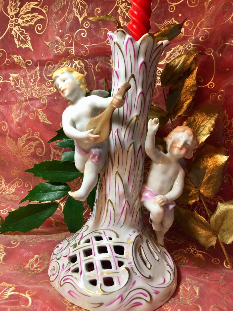 ☆ヘレンド★エンジェル天使のキャンドルスタンド★透かしオープンワーク