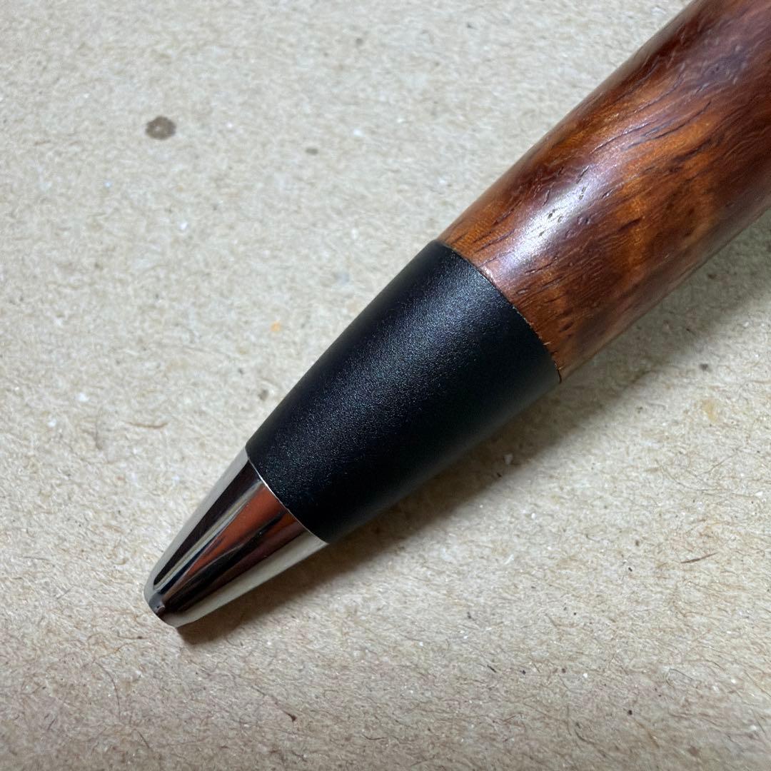 野原工芸 花梨トラ杢 ロータリー ボールペン 回転式 木軸 シルバー金具