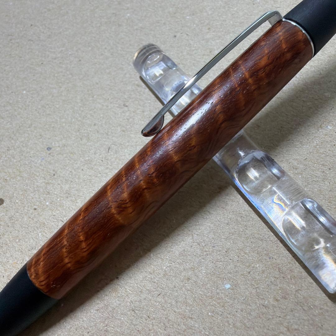 野原工芸 花梨トラ杢 ロータリー ボールペン 回転式 木軸 シルバー金具