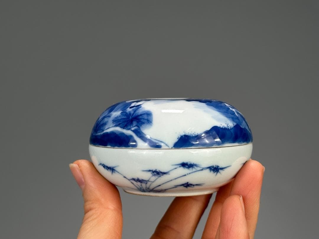 中国美術　清時代　清朝　青花人物画香合　蓋物　唐物　古物保証　時代物　香道具