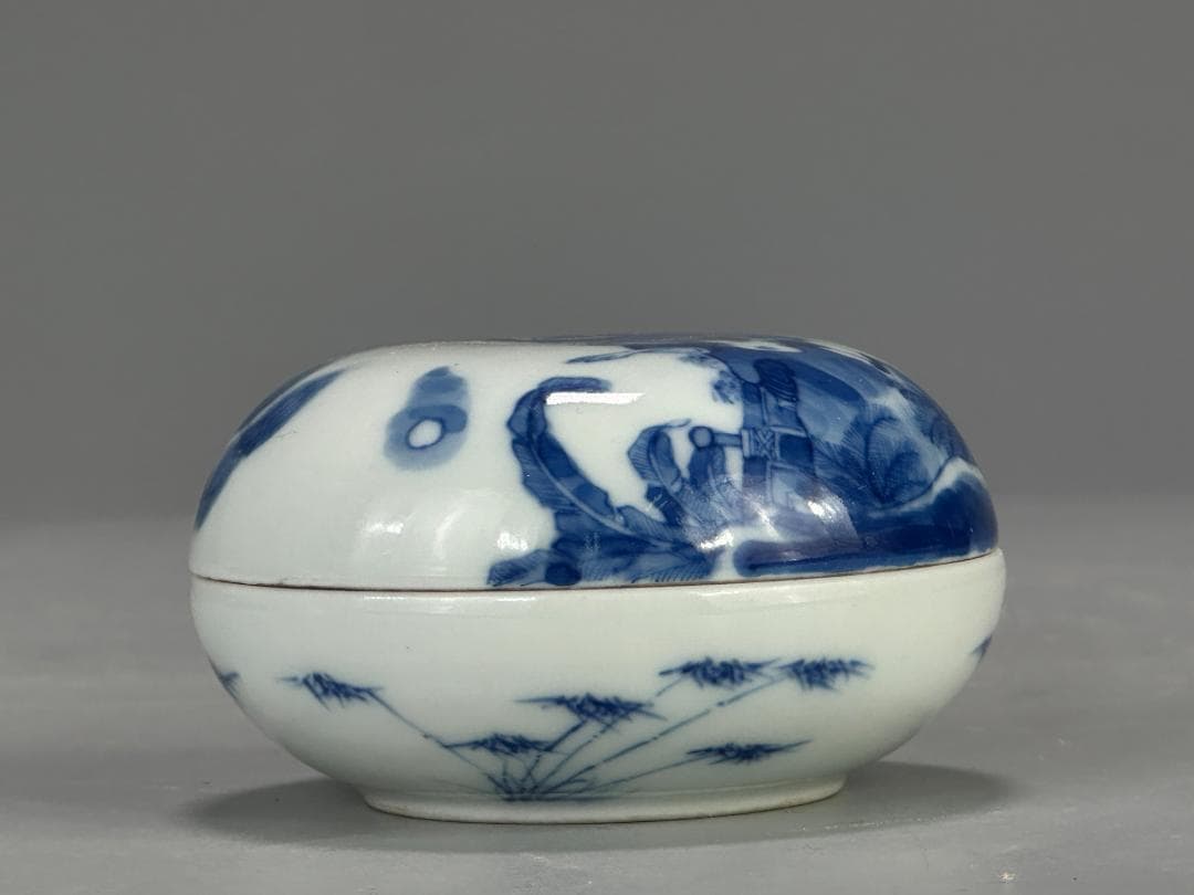 中国美術　清時代　清朝　青花人物画香合　蓋物　唐物　古物保証　時代物　香道具