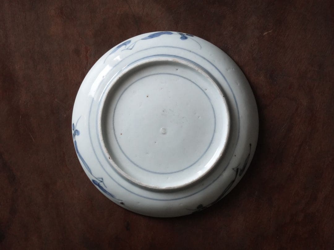 江戸時代　前期　古伊万里　藍九谷　染付　墨弾き縁　花鳥文　皿　小皿　飾皿　食器