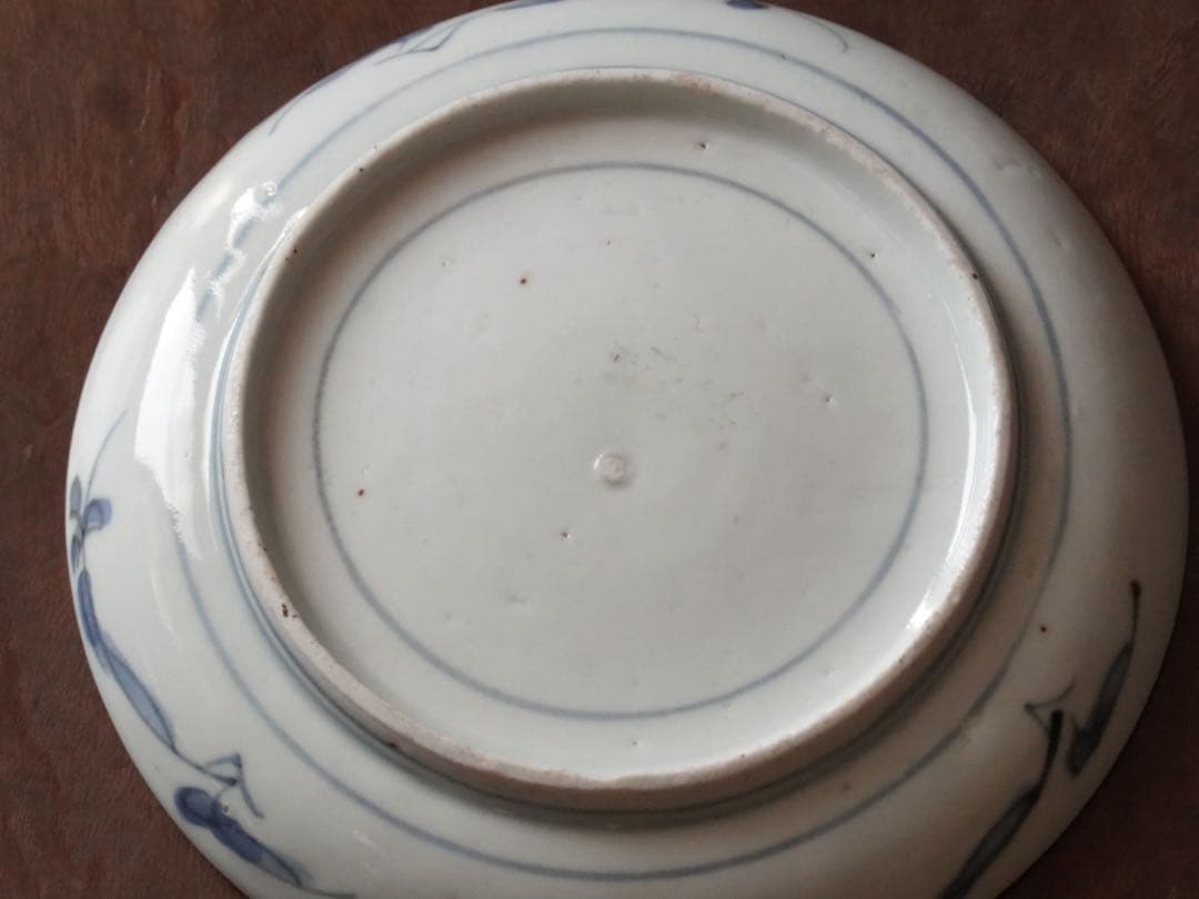 江戸時代　前期　古伊万里　藍九谷　染付　墨弾き縁　花鳥文　皿　小皿　飾皿　食器
