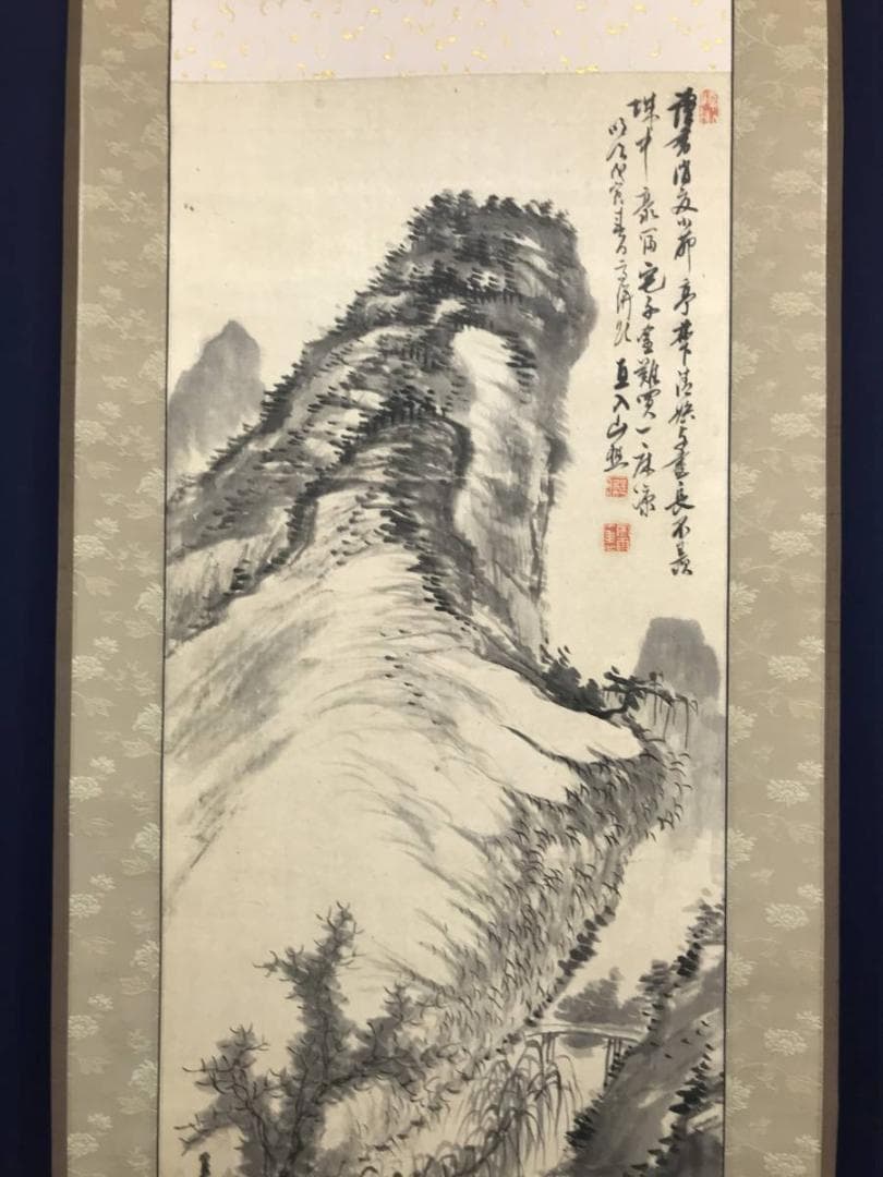 【真作】田能村直入/山水画賛/山水図/掛軸/名家伝来/AC-299