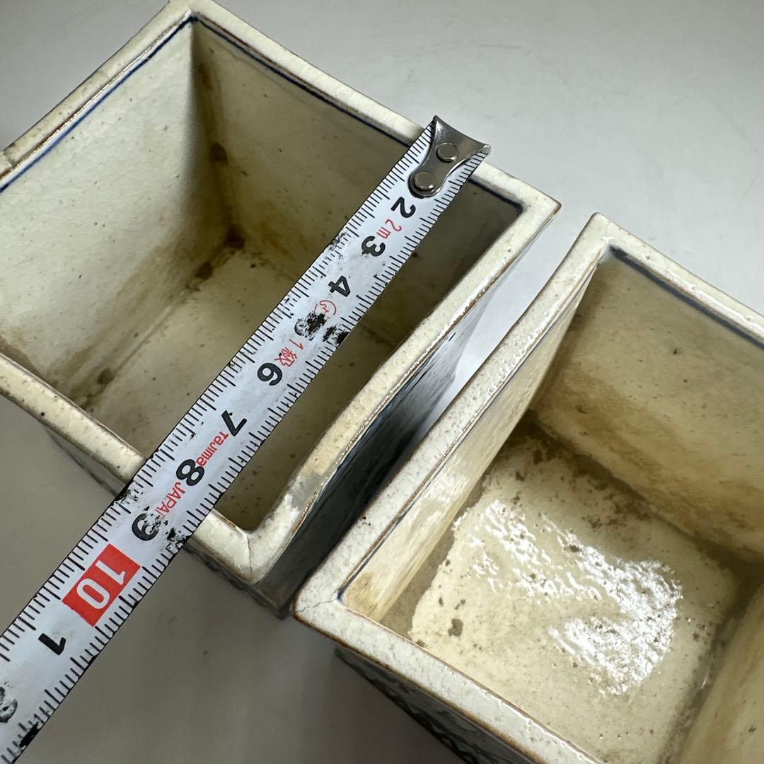 乾山作　雪景山水火入　一対　木箱付　幅約9㎝　本Y7-0414☆1Fトトオカ