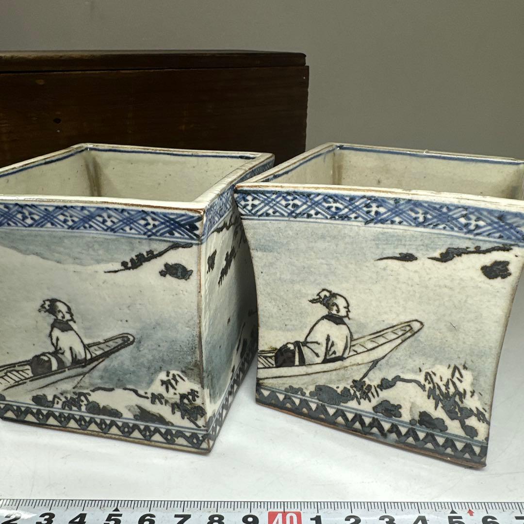 乾山作　雪景山水火入　一対　木箱付　幅約9㎝　本Y7-0414☆1Fトトオカ