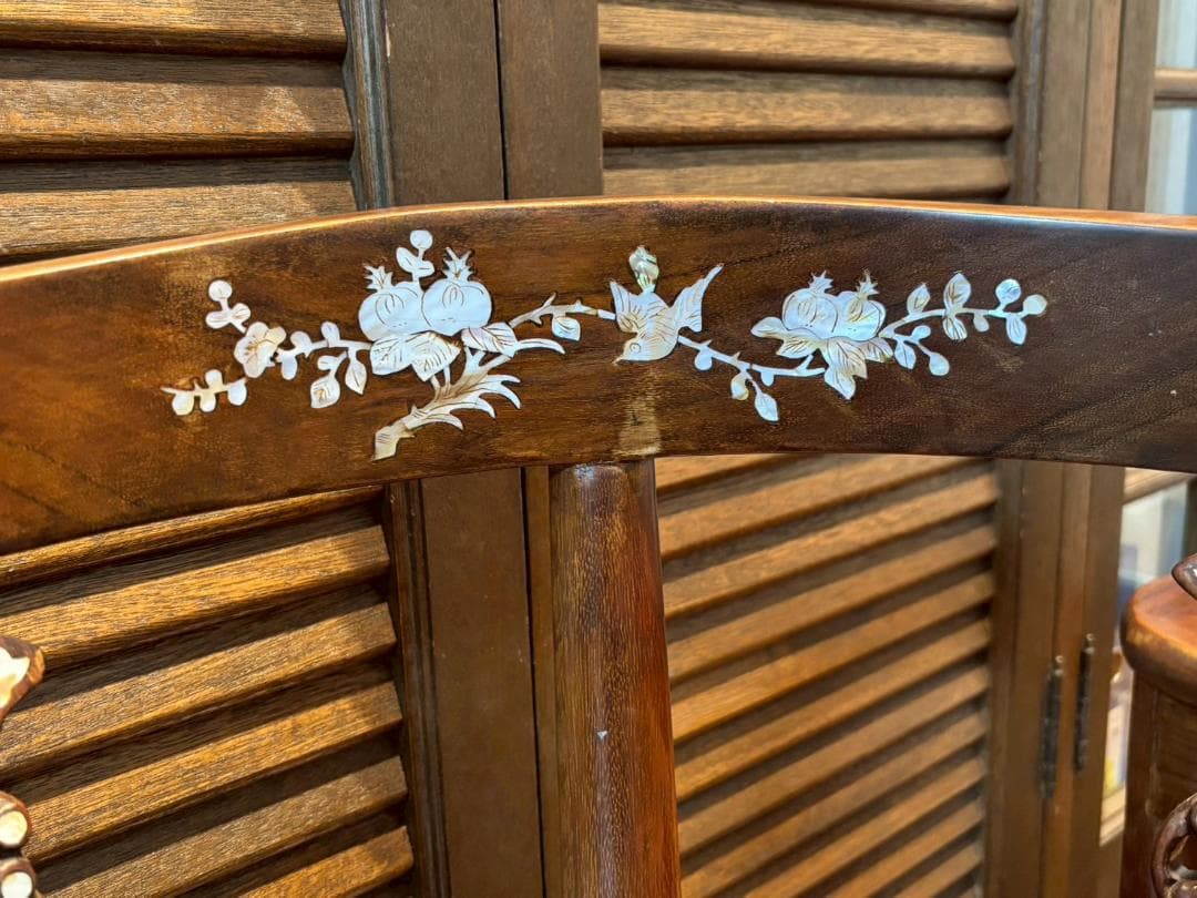 高級家具　螺細細工　花梨　中国美術　サイドテーブル　椅子　唐木　家具　木製