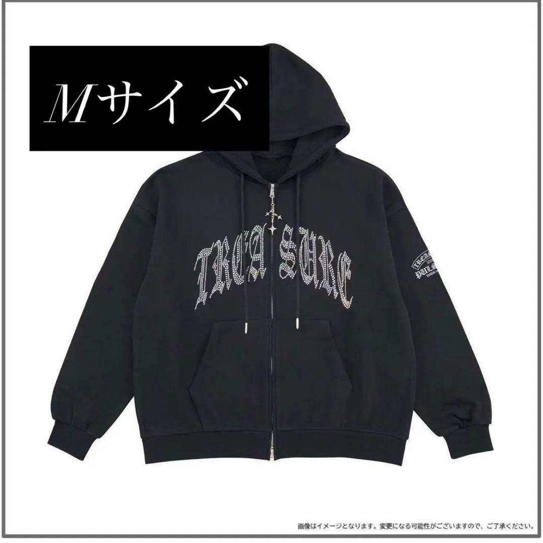 TREASURE ジップアップフーディー mサイズ 黒 ラメパーカー