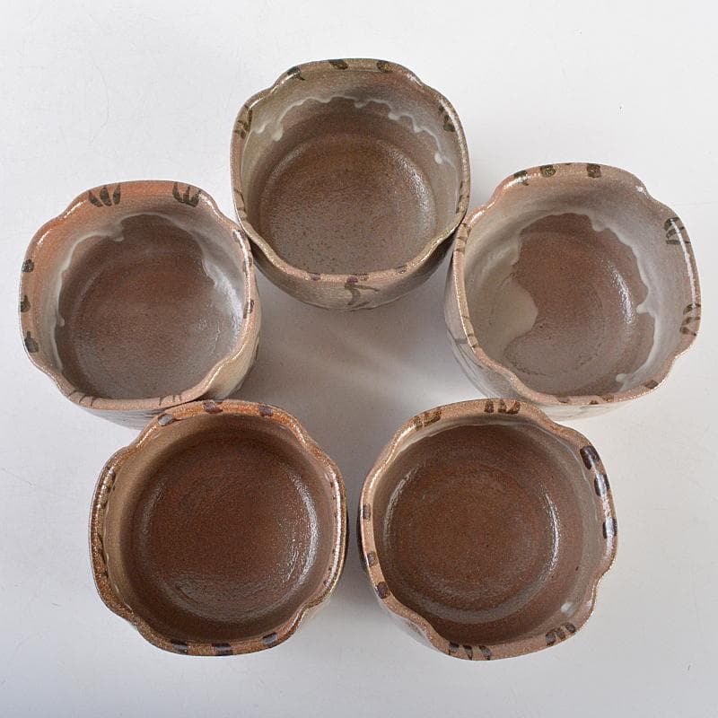 唐津焼　三玄窯　中里重利作　絵唐津　向付　五客　共布共箱　M　R5859B