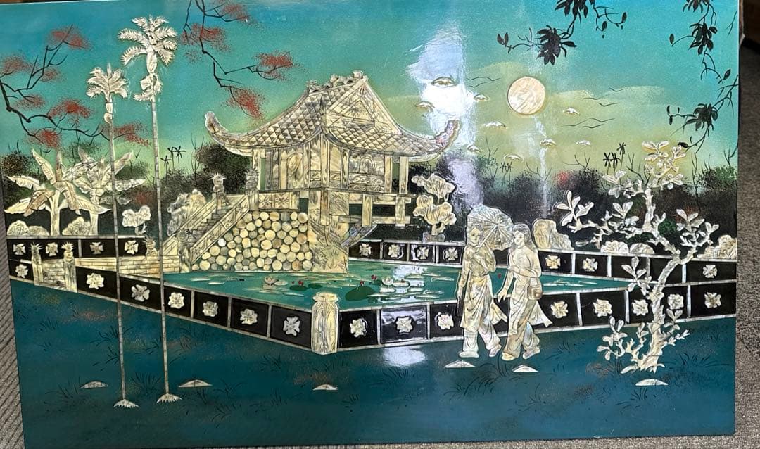 螺鈿細工，貝殻，中国，インテリア，アジア風庭園アートパネル