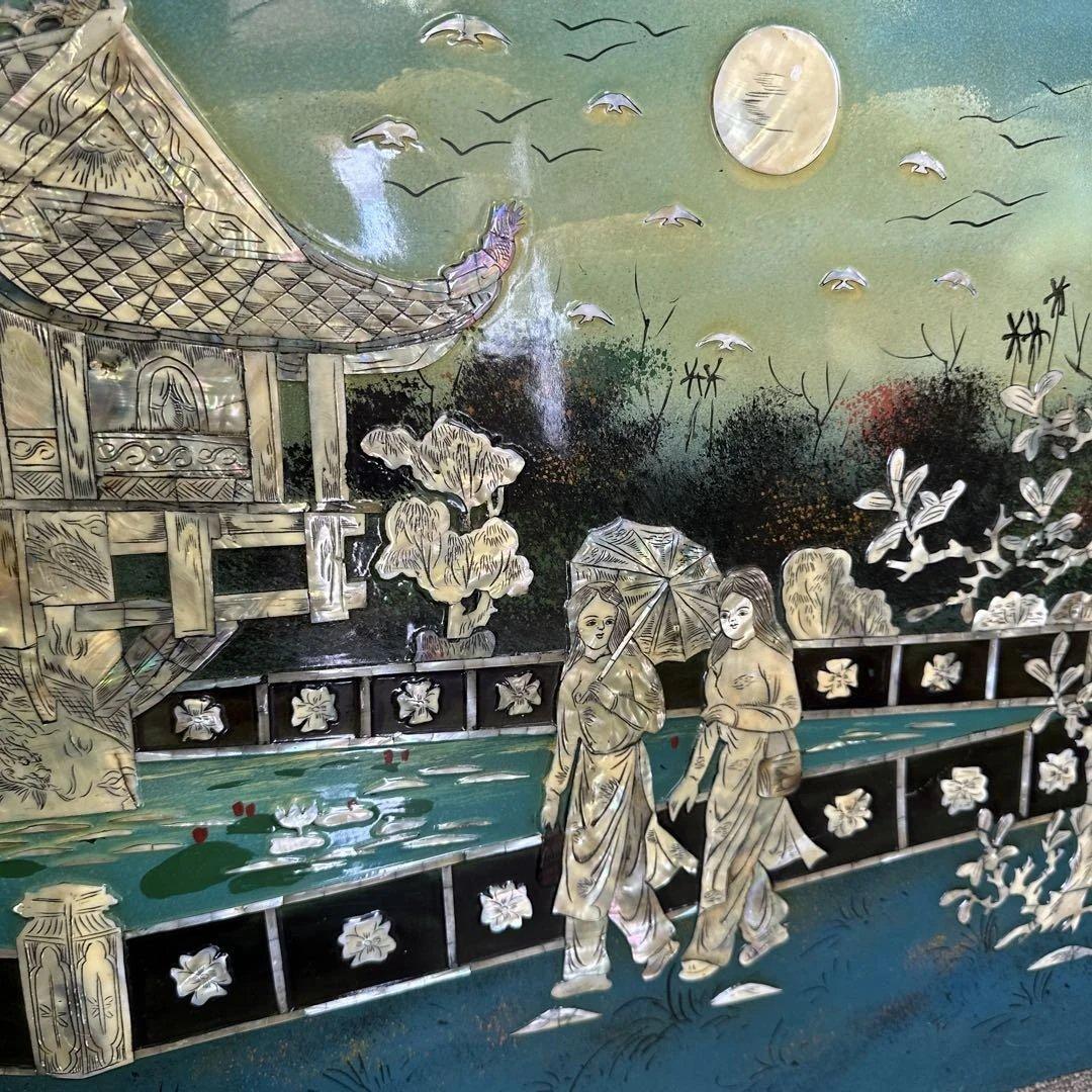 螺鈿細工，貝殻，中国，インテリア，アジア風庭園アートパネル