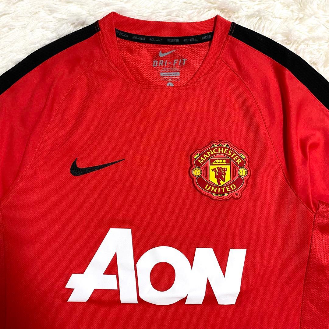 ナイキ　マンチェスターU　ゲームシャツ　Tシャツ　刺繍ロゴ　レッド　L