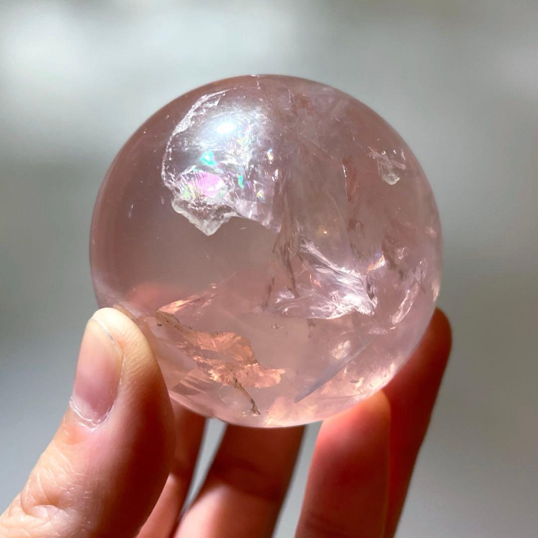 ジェムローズクォーツ　高品質　5.4㎝　スフィア　透明度　ゼリー感　サーモンピン
