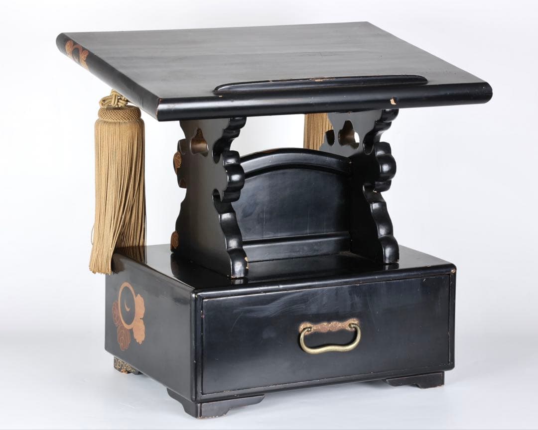 極上　黒漆塗金蒔絵螺鈿細工 見台 経台 経机 仏具 仏教美術 古美術 骨董品漆器