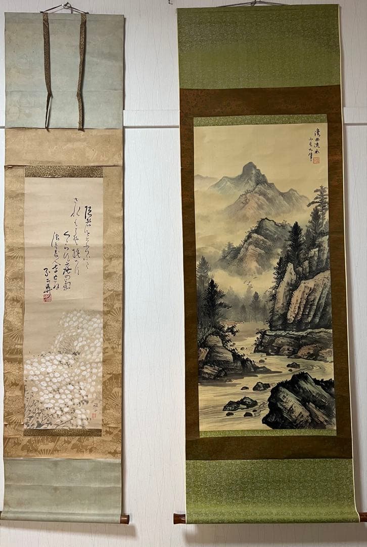 まとめて45本 佛画 中国複製画　山水 花鳥　人物など　（捲り付）送料込み！