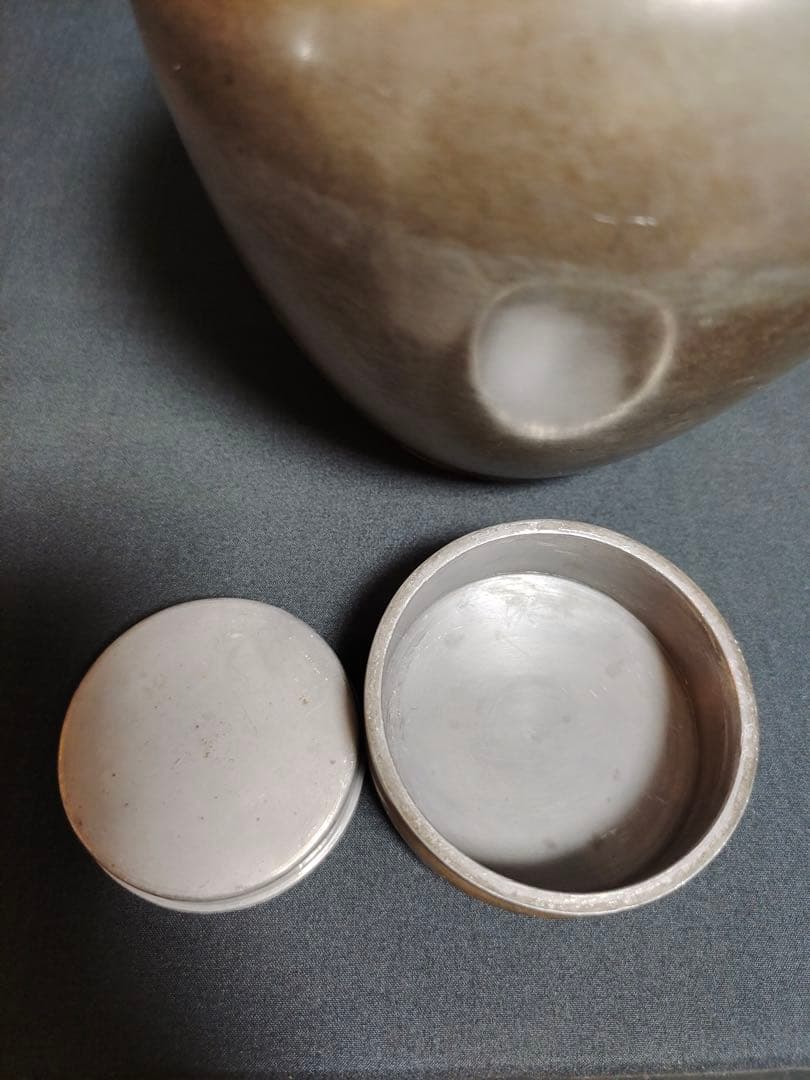 古錫 茶葉罐 藏六居造 「錫製無紋四系耳茶心壺」 茶筒 茶入 茶壷 茶道具 純錫