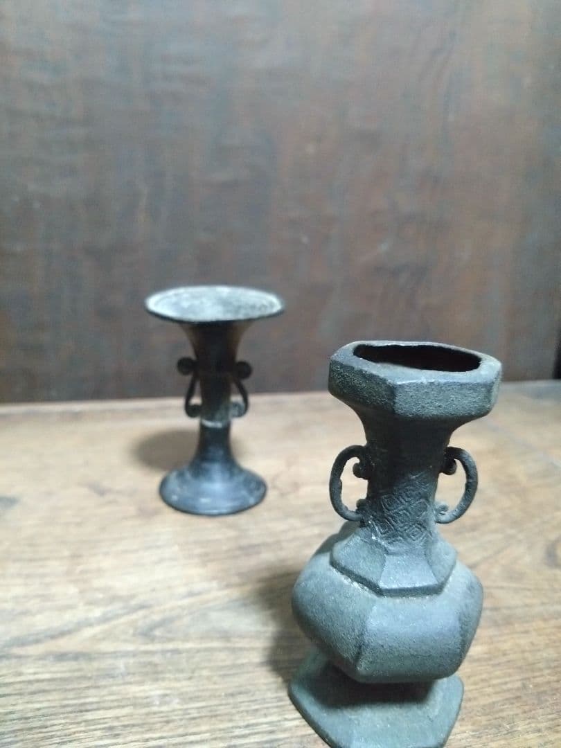 胡銅花器　２点　唐物　古銅　文房具　水滴　硯屏　室町　明　中国美術
