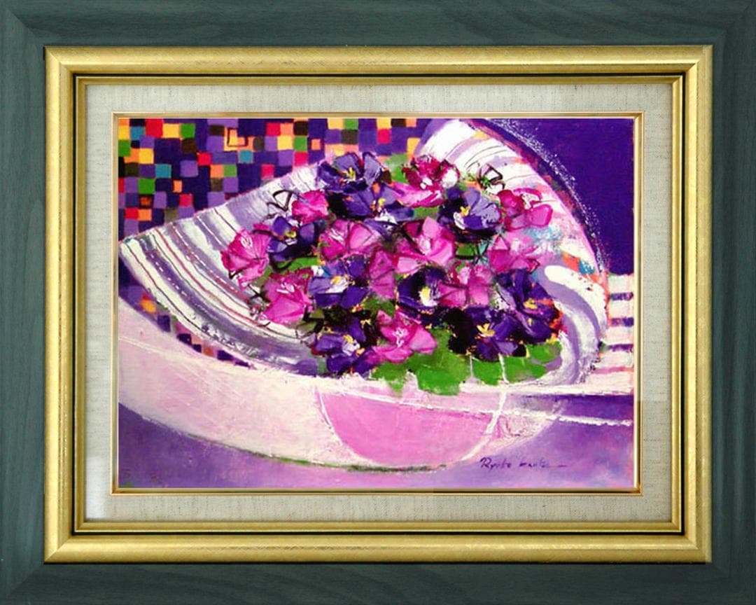 油絵 菅家令子 絵 絵画 インテリア uF6-062304 花