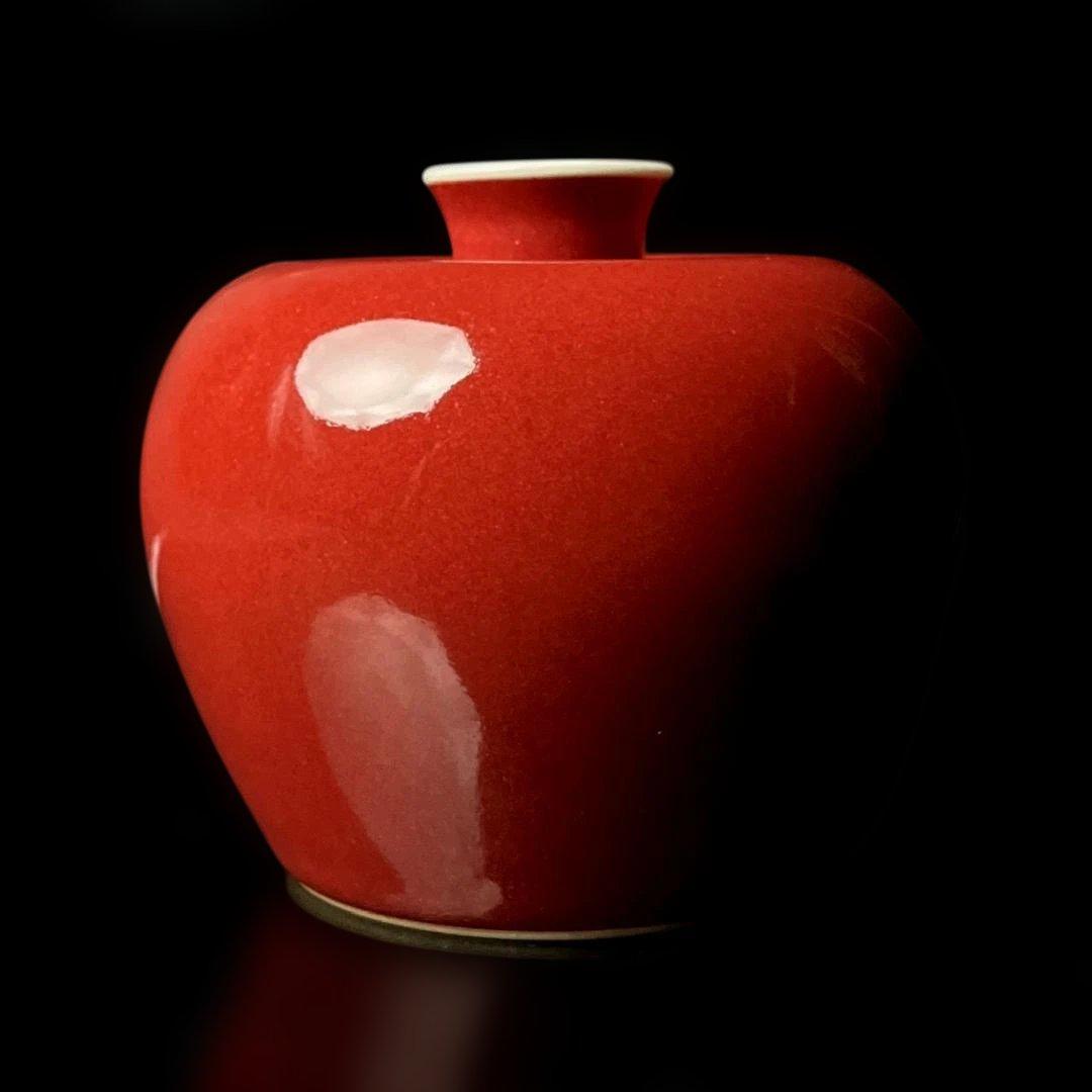 唐物 辰砂蘋果尊 大清康煕年製 款 文房四宝 水洗 中国美術 古玩 SH56